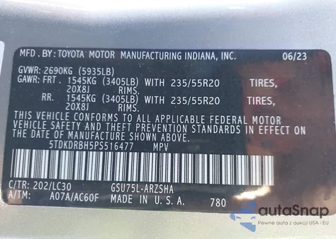 2023 Toyota Highlander Xse z USA, uszkodzony, nr VIN 5TDKDRBH5PS516477